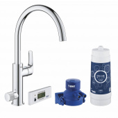 Смеситель для кухни GROHE Blue Pure Eurosmart, без электроники с C-образным изливом, для подачи смешанной и фильтрованной воды, с головкой для фильтра и счетчиком, хром (30383000) — фото, характеристики, купить в PUSHKIN-CLIMBO