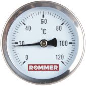 ROMMER Термометр биметаллический 63 мм 120 градусов с погружной гильзой 75 мм 1/2 — фото, характеристики, купить в PUSHKIN-CLIMBO