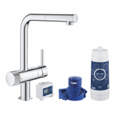 Смеситель для кухни GROHE Blue Pure Minta, без электроники с L-образным выдвижным изливом, для подачи смешанной и фильтрованной воды, с головкой для фильтра и счетчиком, хром (30382000) — фото, характеристики, купить в PUSHKIN-CLIMBO