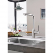Смеситель для кухни GROHE Essence+ с высоким изливом и выдвижной лейкой, суперсталь (30270DC0) — фото, характеристики, купить в PUSHKIN-CLIMBO