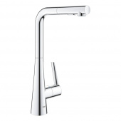 Смеситель для кухни GROHE Zedra с выдвижной лейкой, L-образный излив с 2 режимами струи, хром (32553002) — фото, характеристики, купить в PUSHKIN-CLIMBO