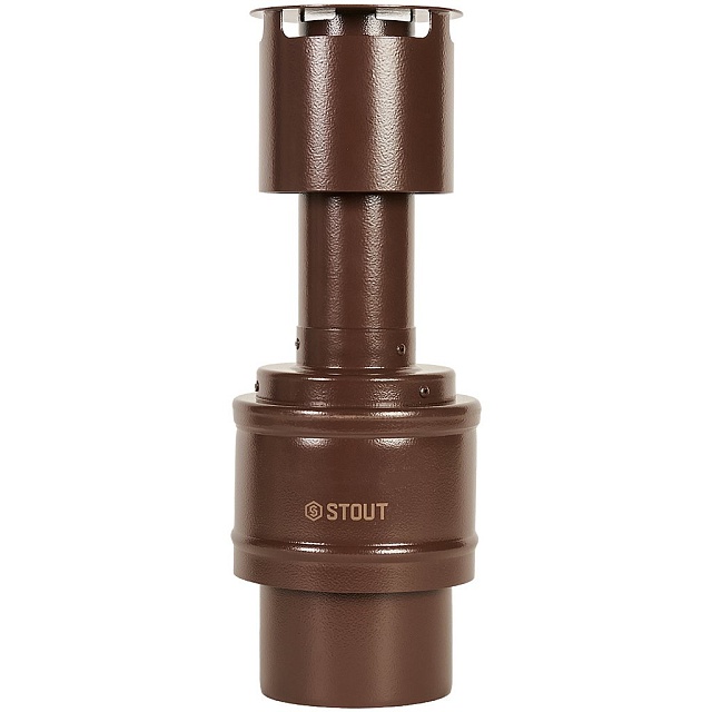 STOUT Оголовок вертикальный с ветрозащитой традиц. коакс. D60(п)/100(п) КОРИЧНЕВЫЙ узкий — фото, характеристики