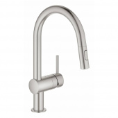 Смеситель для кухни GROHE Minta с выдвижным изливом, суперсталь (32321DC2) — фото, характеристики, купить в PUSHKIN-CLIMBO