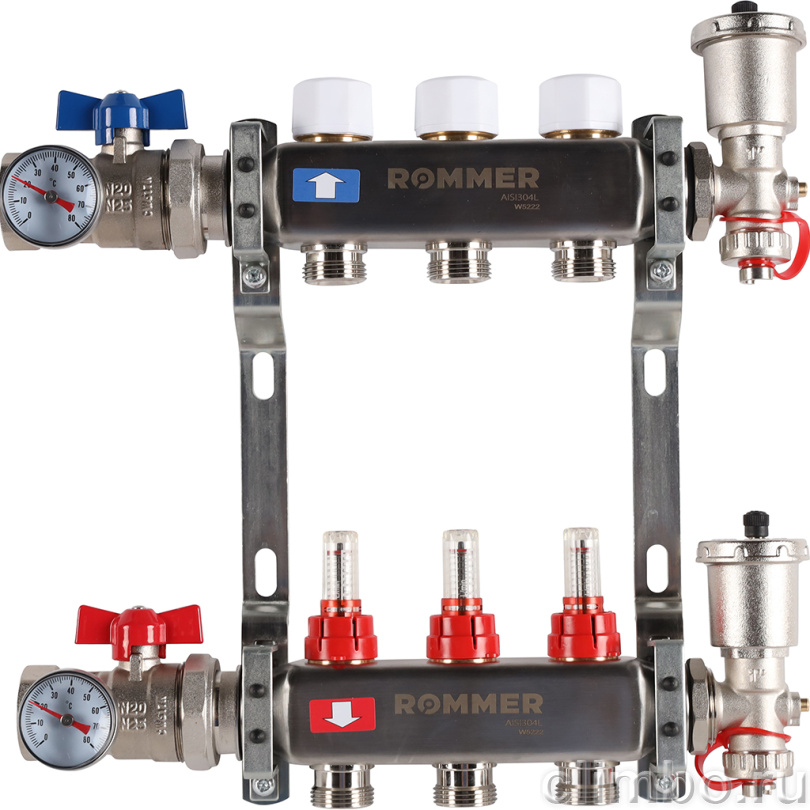 Коллектор из нержавеющей стали в сборе с расходомерами ROMMER 3 выхода — фото, детали конструкции