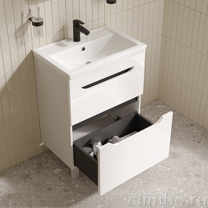 Тумба с умывальником, напольная, 60 см, белый, Рэй (Ray), IDDIS, RAY60WFi95K подходит умыв. 4076000i28 — фото, детали конструкции