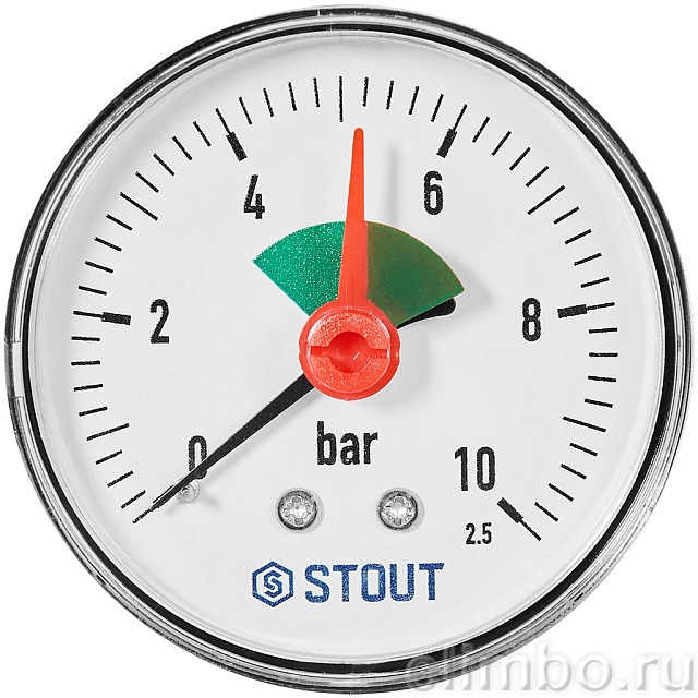 Манометр аксиальный STOUT с указателем предела, корпус Dn 63 мм 1/4 , 0…10 бар, кл.2.5 — фото, детали конструкции