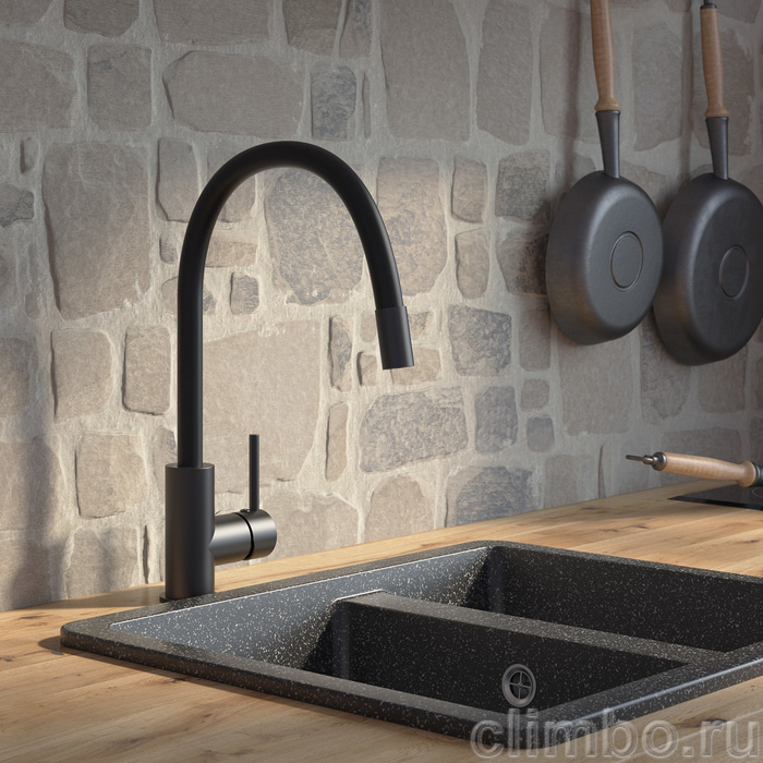 Смеситель для кухни, черный матовый, Kitchen 360, IDDIS — фото товара