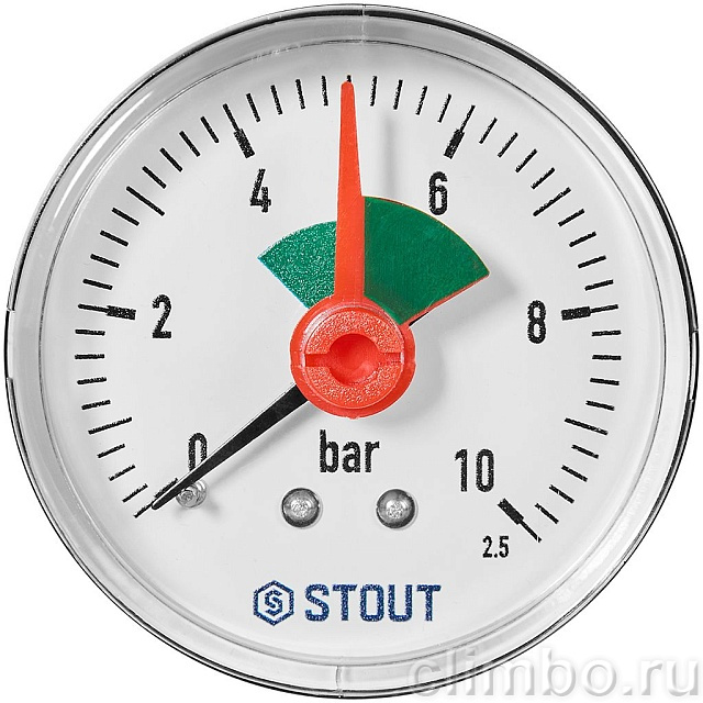 Манометр аксиальный STOUT с указателем предела, корпус Dn 50 мм 1/4 , 0…10 бар, кл.2.5 — фото, детали конструкции