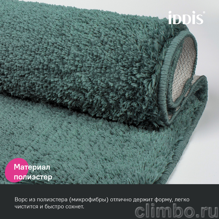 Коврик для ванной комнаты, 50x80, микрофибра, темно-зеленый, IDDIS, BSQS06Mi12 — фото товара