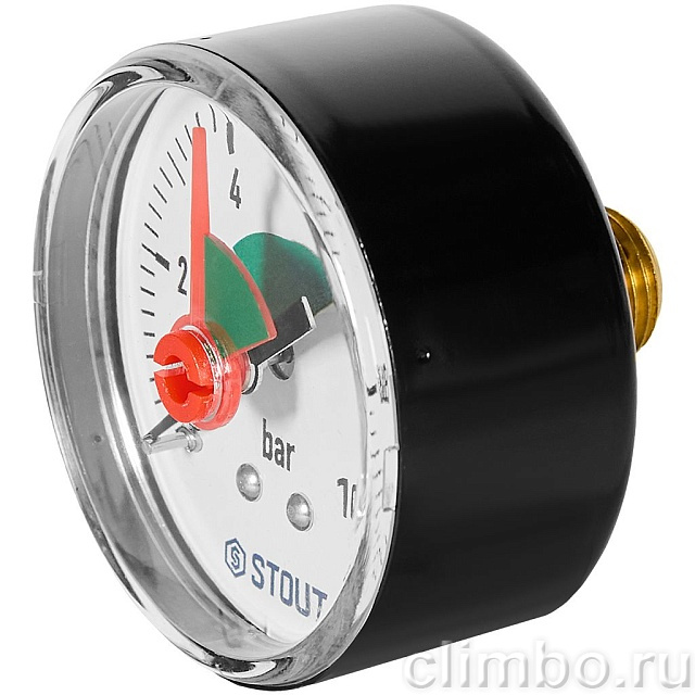Манометр аксиальный STOUT с указателем предела, корпус Dn 50 мм 1/4 , 0…10 бар, кл.2.5 — фото, детали конструкции