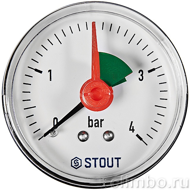 Манометр аксиальный с указателем предела STOUT корпус Dn 50 мм 1/4 , 0...4 бар, кл.2.5 — фото, детали конструкции