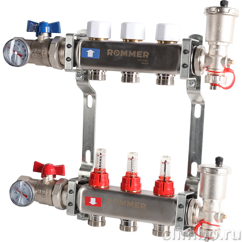 Коллектор из нержавеющей стали в сборе с расходомерами ROMMER 3 выхода — фото, детали конструкции