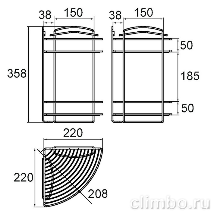 Полка двухъярусная угловая, проволока стальная, 09, Milardo, 209WC20M44 — фото товара