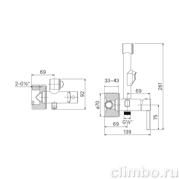 003SBR0i08 Встраиваемый смеситель с гигиеническим душем — фото товара