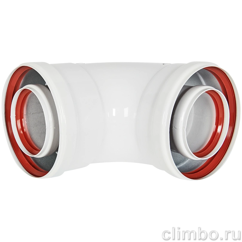 Отвод 90° традиционный коаксиальный ROMMER D60(м-м)/100(м-м) — фото, детали конструкции