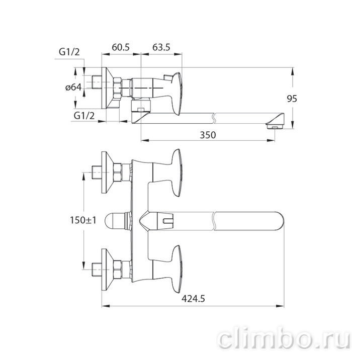 COPSBL2i10WA Смеситель для ванны с длинным изливом Copter — фото товара