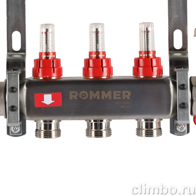 Коллектор из нержавеющей стали в сборе с расходомерами ROMMER 3 выхода — фото, детали конструкции